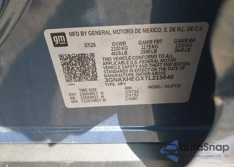 2026 Chevrolet Equinox Fwd Lt z USA, uszkodzony, nr VIN 3GNAXHEGXTL215646